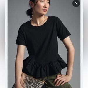 Maeve by Anthropologie Black Ruffle Short Sleeve Top